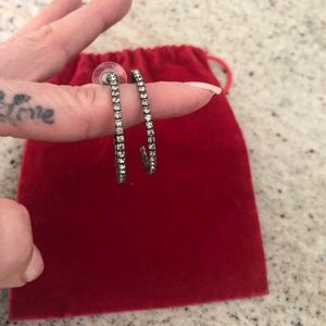 Sparkly Silver CZ 1 1/4” Hoop Earrings